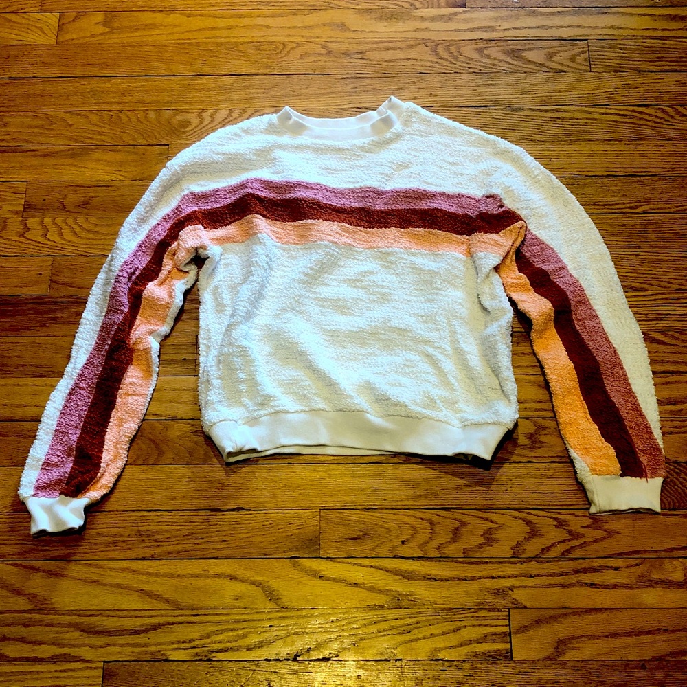 Faherty Pink Stripe Terry Cloth Crew Neck Sweatshirt. Size Small.